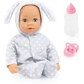 Bayer Design 93822AC Babypuppe Anna, spricht 24 Babylaute, weicher Körper, Schlafaugen, Schnuller, Flasche, 38 cm, grau, weiß