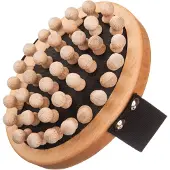 Kostkamm Ovale Cellulite-Bürste aus Buchenholz mit Holznoppen, 13 cm, mit Gurt für Trocken-/Ölmassage