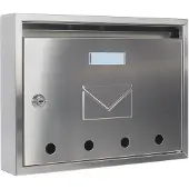 Rottner Briefkasten Imola, Wandmontage, Namensschlid, Sichtfenster, Zylinderschloss, inkl. 2 Schlüssel, Edelstahl, B 320 x T 60 x H 240 mm