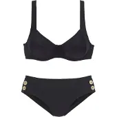 Vivance Bügel-Bikini , Damen, Gr. 38, Cup F, schwarz, Polyamid, unifarben, Bikini-Sets Bügel-Bikini, mit goldfarbenen Zierknöpfen
