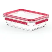 EMSA Aufbewahrungsbecher "Clip & Close Glas" 2 tlg. 1,1 Liter, rechteckig, Stapelkante, backofengeeignet, auslaufsicher