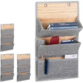 Relaxdays 4 x Wandorganizer Bambus 3 Fächer Hellbraun,Grau