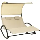 vidaXL Doppel-Sonnenliege mit Sonnendach Textilene Creme
