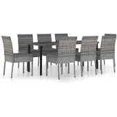 vidaXL 9-tlg. Garten-Essgruppe Poly Rattan Grau