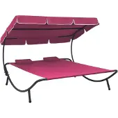 vidaXL Sonnenliege mit Sonnendach und Kissen Rosa
