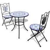 vidaXL 3-tlg. Bistro-Set Keramikfliesen Blau und Weiß