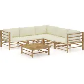 vidaXL 6-tlg. Garten-Lounge-Set mit Cremeweißen Kissen Bambus