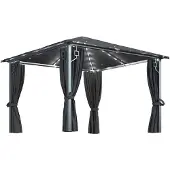 vidaXL Pavillon mit Vorhängen & LED-Lichterkette 3x3 m Anthrazit Alu