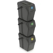 Prosperplast Sortierbox Set mit 3 Eimer 3x25L grau Mülltrennung Behälter Recycling mit Deckel Stapelbar 3er