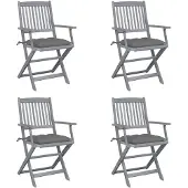 vidaXL Klappbare Gartenstühle 4 Stk. mit Kissen Massivholz Akazie