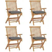 vidaXL Gartenstühle mit Grauen Kissen 4 Stk. Massivholz Teak