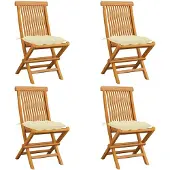 vidaXL Gartenstühle mit Cremeweißen Kissen 4 Stk. Massivholz Teak