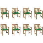 vidaXL Gartenstühle 8 Stk. mit Grünen Kissen Massivholz Teak