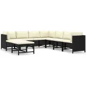 vidaXL 9-tlg Garten-Lounge-Set mit Kissen Poly Rattan Schwarz Modell 9