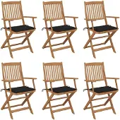 vidaXL Klappbare Gartenstühle 6 Stk. mit Kissen Massivholz Akazie
