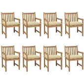 vidaXL Gartenstühle 8 Stk. mit Cremeweißen Kissen Massivholz Teak