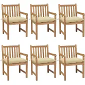 vidaXL Gartenstühle 6 Stk. mit Cremeweißen Kissen Massivholz Teak