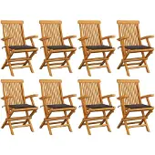 vidaXL Gartenstühle mit Taupe Kissen 8 Stk. Massivholz Teak