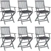 vidaXL Klappbare Gartenstühle 6 Stk. mit Kissen Massivholz Akazie
