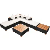 vidaXL 7-tlg. Garten-Lounge-Set mit Auflagen Poly Rattan Schwarz