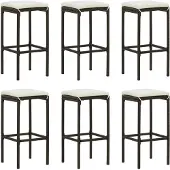 vidaXL Barhocker mit Kissen 6 Stk. Braun Poly Rattan