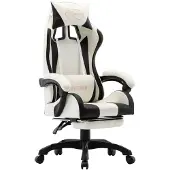 vidaXL Gaming-Stuhl mit Fußstütze Schwarz und Weiß Kunstleder