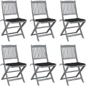 vidaXL Klappbare Gartenstühle 6 Stk. mit Sitzkissen Massivholz Akazie