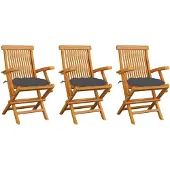 vidaXL Gartenstühle mit Anthrazit Kissen 3 Stk. Massivholz Teak