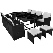 vidaXL 13-tlg. Garten-Essgruppe mit Auflagen Poly Rattan Schwarz