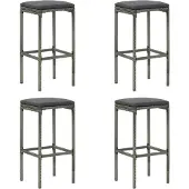 vidaXL Barhocker mit Kissen 4 Stk. Grau Poly Rattan