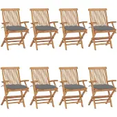 vidaXL Gartenstühle mit Grauen Kissen 8 Stk. Massivholz Teak