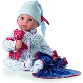Götz 1161034 Cookie Blue Spots Puppe - 48 cm große Babypuppe mit braunen Schlafaugen, ohne Haare und einem Weichkörper - 7-teiliges Set