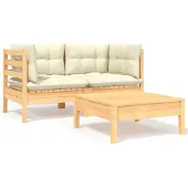 vidaXL 3-tlg. Garten-Lounge-Set mit Kissen in Creme Massivholz Kiefer