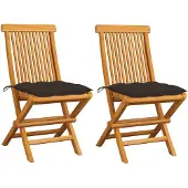 vidaXL Gartenstühle mit Taupe Kissen 2 Stk. Massivholz Teak