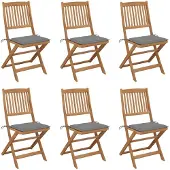 vidaXL Klappbare Gartenstühle 6 Stk. mit Kissen Massivholz Akazie
