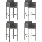 vidaXL Barhocker 4 Stk. mit Kissen Grau Poly Rattan