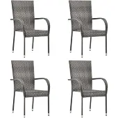 vidaXL Gartenstühle Stapelbar 4 Stk. Grau Poly Rattan