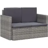 vidaXL 2-Sitzer-Gartensofa mit Auflagen Grau Poly Rattan