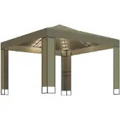 vidaXL Pavillon mit Doppeldach & LED-Lichterkette 3x3x2,7 m Taupe