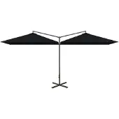 vidaXL Doppel-Sonnenschirm mit Stahl-Mast 600x300 cm Schwarz