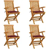 vidaXL Gartenstühle mit Weinroten Kissen 4 Stk. Massivholz Teak