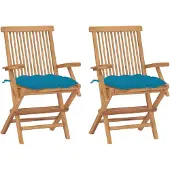 vidaXL Gartenstühle mit Hellblauen Kissen 2 Stk. Massivholz Teak