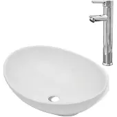 vidaXL Bad-Waschbecken mit Mischbatterie Keramik Oval Weiß