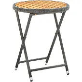 vidaXL Beistelltisch Grau 60 cm Poly Rattan und Akazie Massivholz
