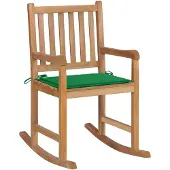 vidaXL Schaukelstuhl mit Grünem Kissen Massivholz Teak