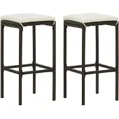 vidaXL Barhocker mit Kissen 2 Stk. Braun Poly Rattan