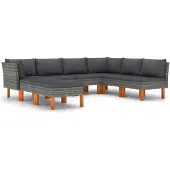 vidaXL 8-tlg. Garten-Lounge-Set mit Kissen Poly Rattan Grau