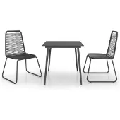 vidaXL 3-tlg. Garten-Essgruppe PVC Rattan Schwarz