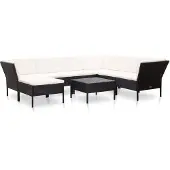 vidaXL 8-tlg. Garten-Lounge-Set mit Auflagen Poly Rattan Schwarz