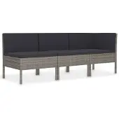 vidaXL 3-tlg. Garten-Lounge-Set mit Auflagen Poly Rattan Grau